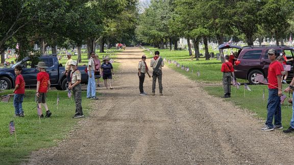 Placing US Flags at Evergreen Cemetary